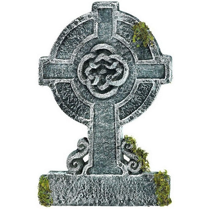 Creepy Cemetery Halloween Party Mossy Celtic Cross Tombstone Decoration - Jokers Costume Mega Store