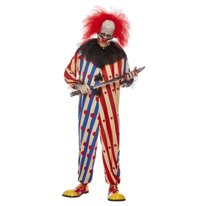 Creepy Clown Costume, Red & Blue, All In One - Jokers Costume Mega Store