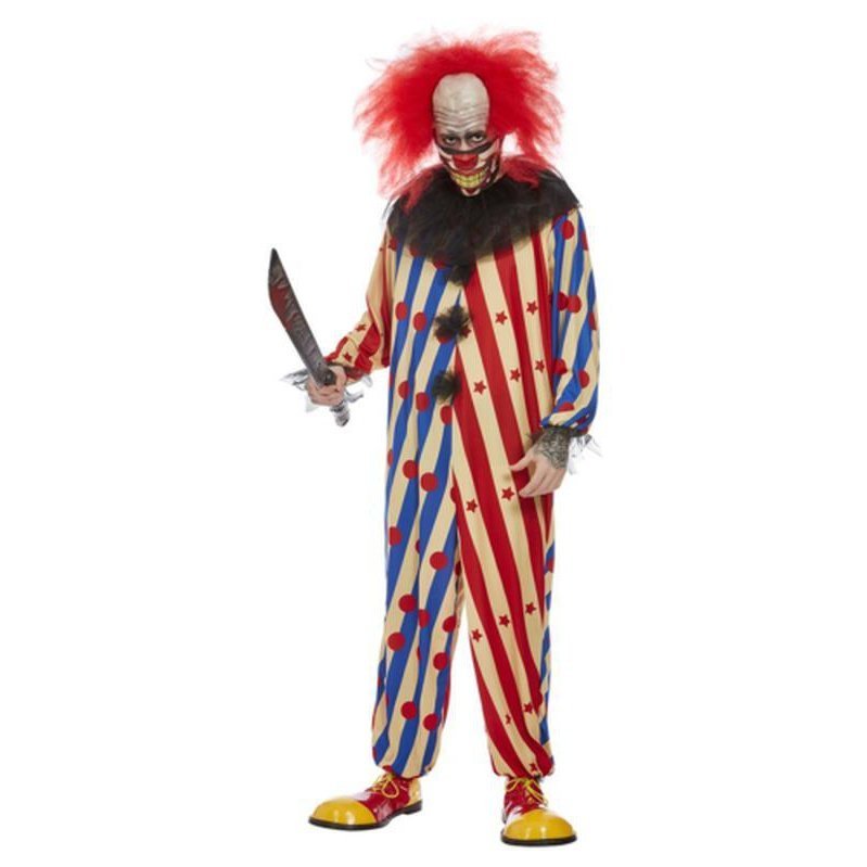 Creepy Clown Costume, Red & Blue, All In One - Jokers Costume Mega Store