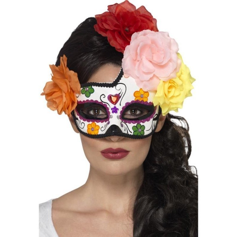 Day Of The Dead Crescent Eyemask, Multi Coloured - Jokers Costume Mega Store