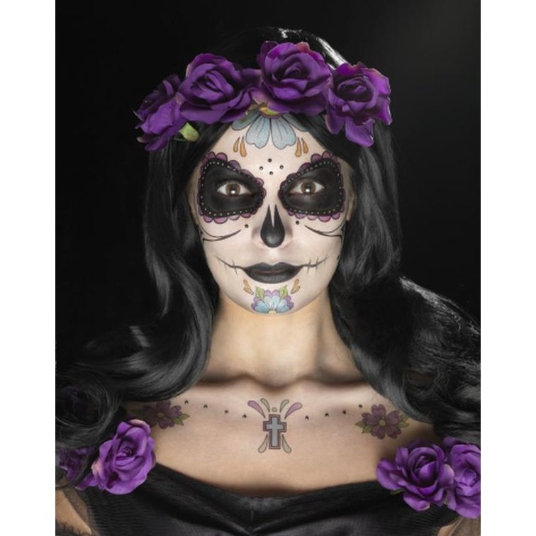 Day Of The Dead Face Tattoo Transfers Kit Multicolour - Jokers Costume Mega Store