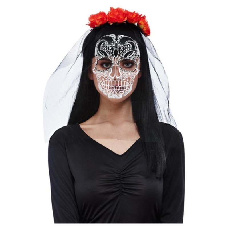 Day Of The Dead Headband With Veil - Jokers Costume Mega Store
