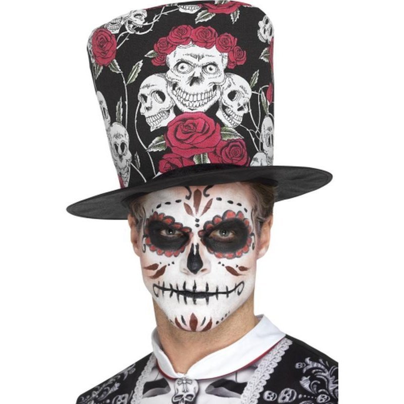 Day of the Dead Skull & Rose Top Hat - Jokers Costume Mega Store