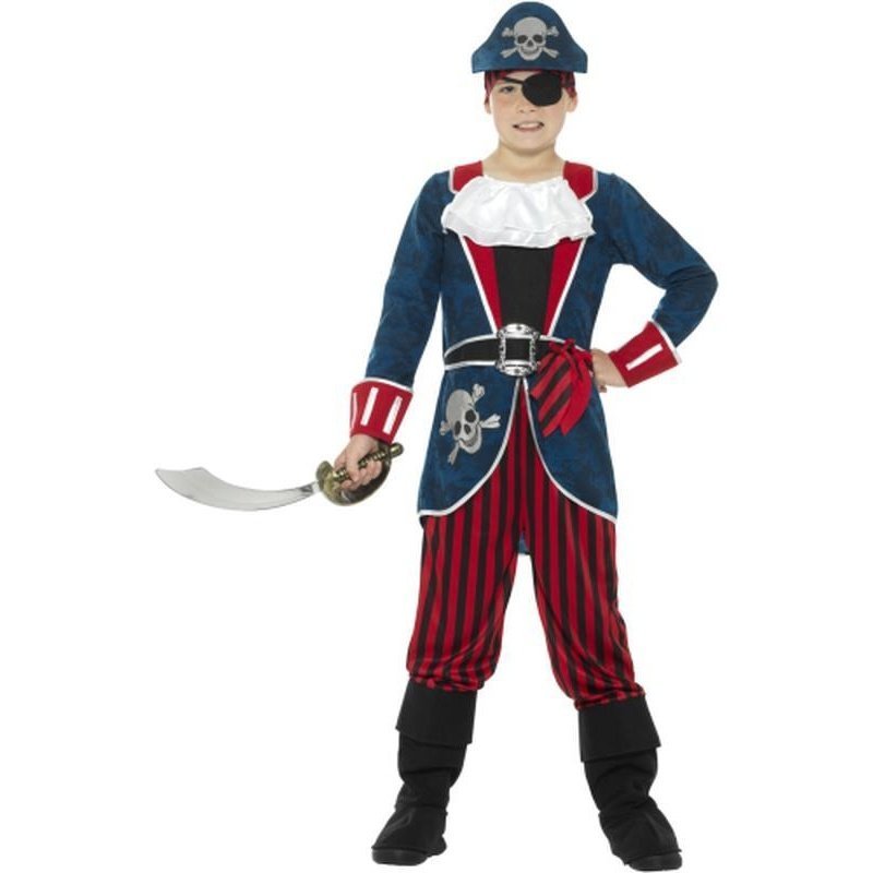 Deluxe Pirate Captain Costume, Blue & Red - Jokers Costume Mega Store