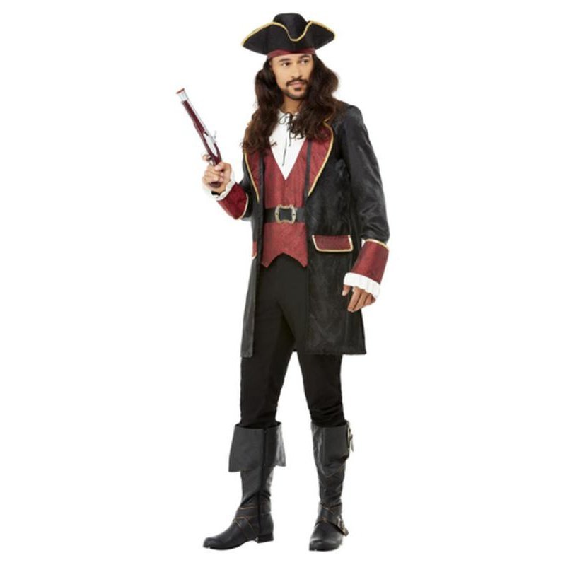 Deluxe Black Pirate Costume With Jacket Waistcoat And Hat Jokers Costume Mega Store 7859