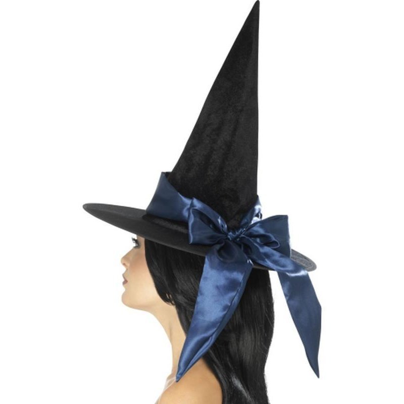 Deluxe Witch Hat - Black with Blue Bow - Jokers Costume Mega Store