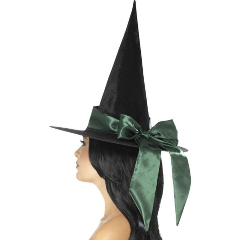 Deluxe Witch Hat - Black with Green Bow - Jokers Costume Mega Store