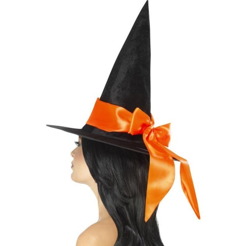 Deluxe Witch Hat - Black with Orange Bow - Jokers Costume Mega Store