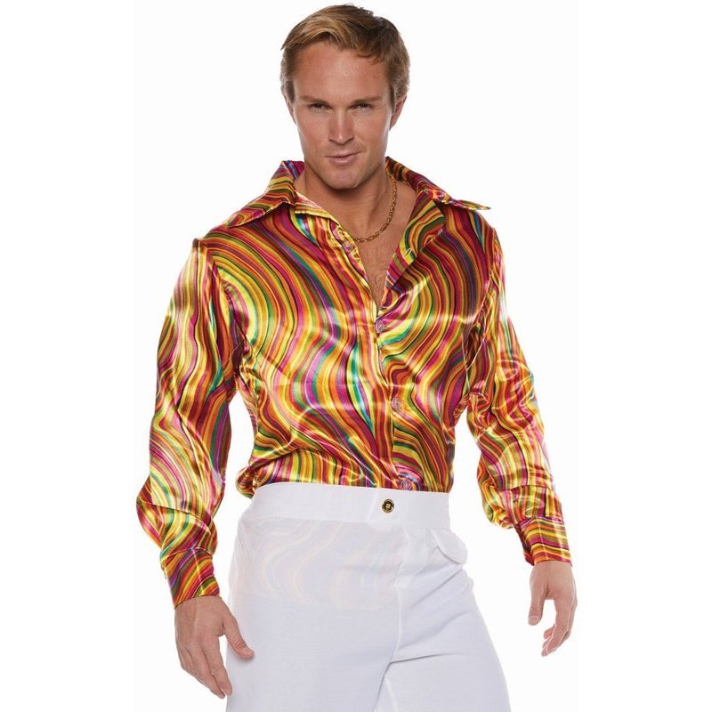 Disco Mens Shirt Swirls Multi Color - Jokers Costume Mega Store