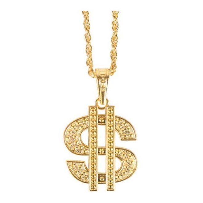 Dollar Sign Pendant Necklace Gold - Jokers Costume Mega Store