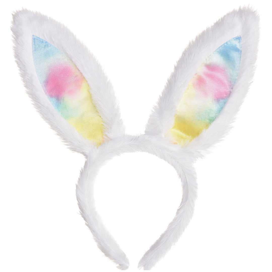 Egg-stra Special Fluffy Rainbow Easter Bunny Ears Headband - Jokers Costume Mega Store