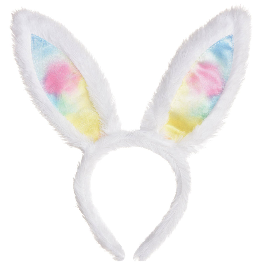 Egg-stra Special Fluffy Rainbow Easter Bunny Ears Headband - Jokers Costume Mega Store