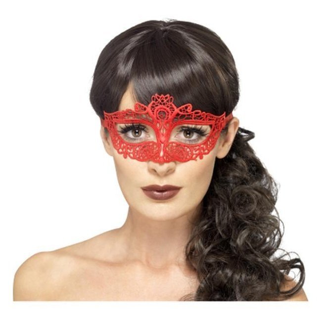 Embroidered Lace Filigree Eyemask Red - Jokers Costume Mega Store