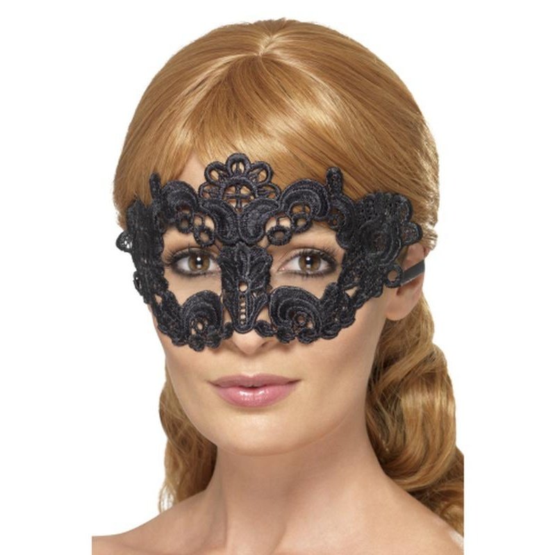 Embroidered Lace Filigree Floral Eyemask Black - Jokers Costume Mega Store