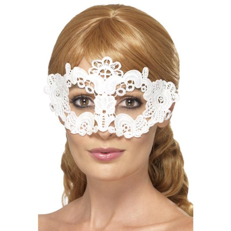 Embroidered Lace Filigree Floral Eyemask White - Jokers Costume Mega Store