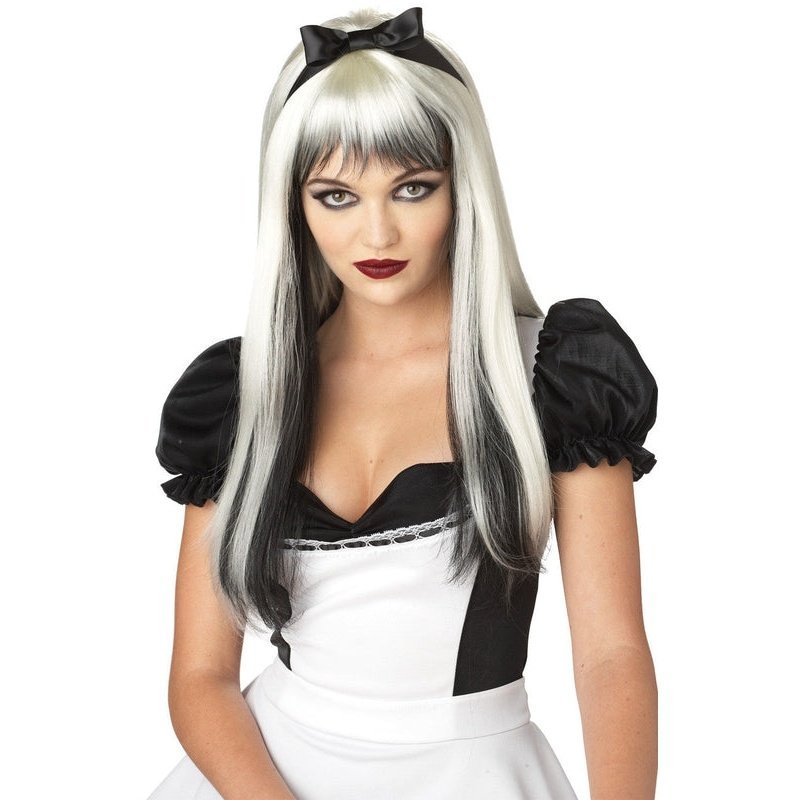 Enchanted Tresses Black And White Wig With Ribbon - Jokers Costume Mega Store