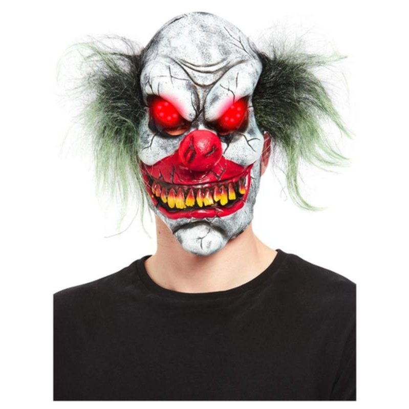 Evil Clown Overhead Mask, Latex With Light Up Eyes - Jokers Costume Mega Store