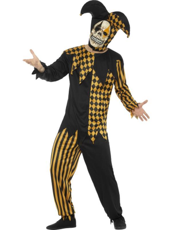 Evil Court Jester Costume, Black & Gold - Jokers Costume Mega Store