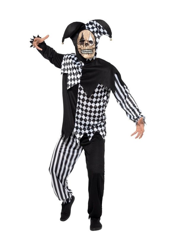 Evil Court Jester Costume, Black & White - Jokers Costume Mega Store