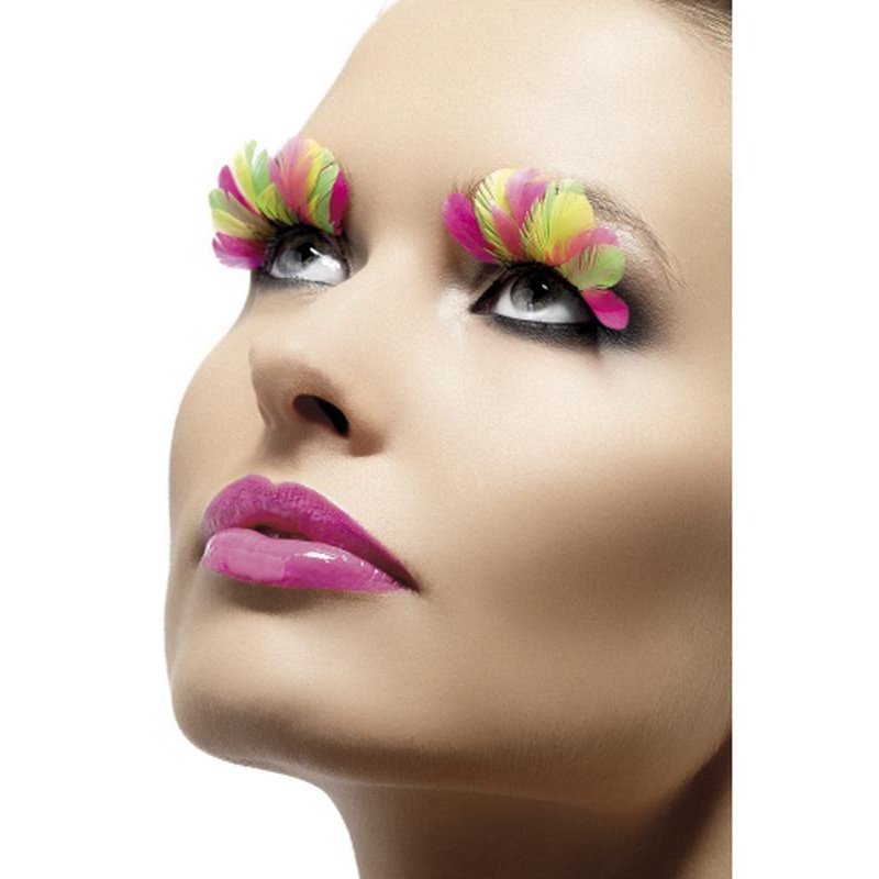 Eyelashes, Multi Coloured, Neon, Feather - Jokers Costume Mega Store
