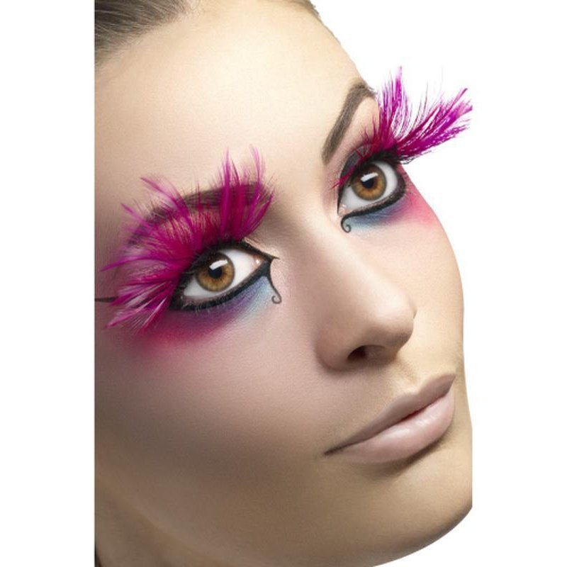 Eyelashes, Pink, With Feather Plumes - Jokers Costume Mega Store