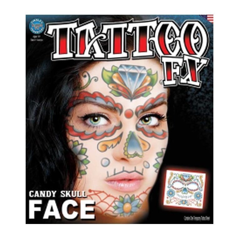 Face – Candy Skull – Temporary Tattoo - Jokers Costume Mega Store