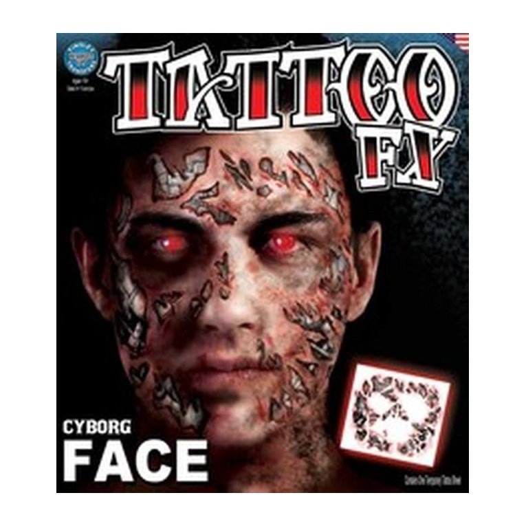 Face – Cyborg – Temporary Tattoo - Jokers Costume Mega Store