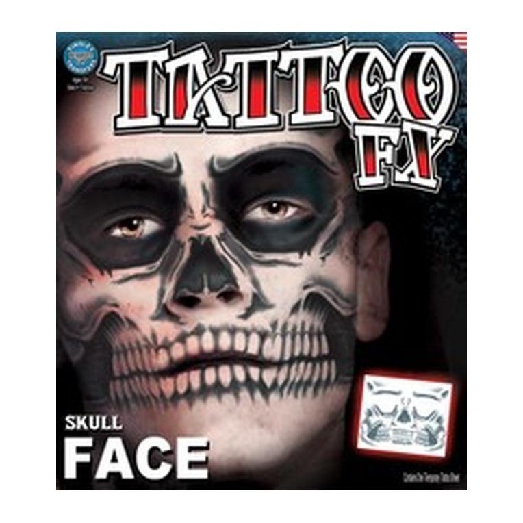 Face – Skull Face – Temporary Tattoo - Jokers Costume Mega Store