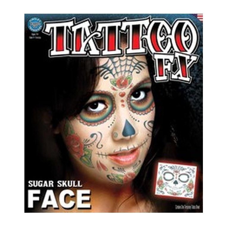Face – Sugar Skull – Temporary Tattoo - Jokers Costume Mega Store