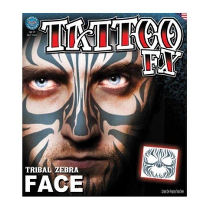 Face – Tribal Zebra – Temporary Tattoo - Jokers Costume Mega Store