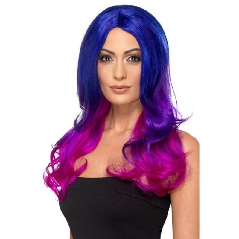 Fashion Ombre Wig, Wavy, Long, Blue & Pink - Jokers Costume Mega Store