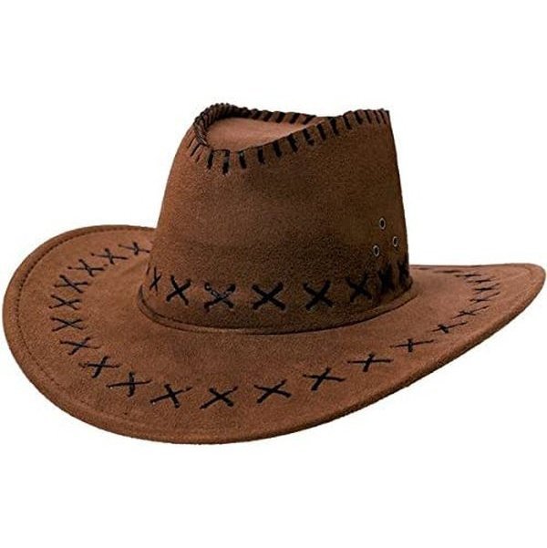 Faux Brown Suede Stitched Cowboy Hat - Jokers Costume Mega Store