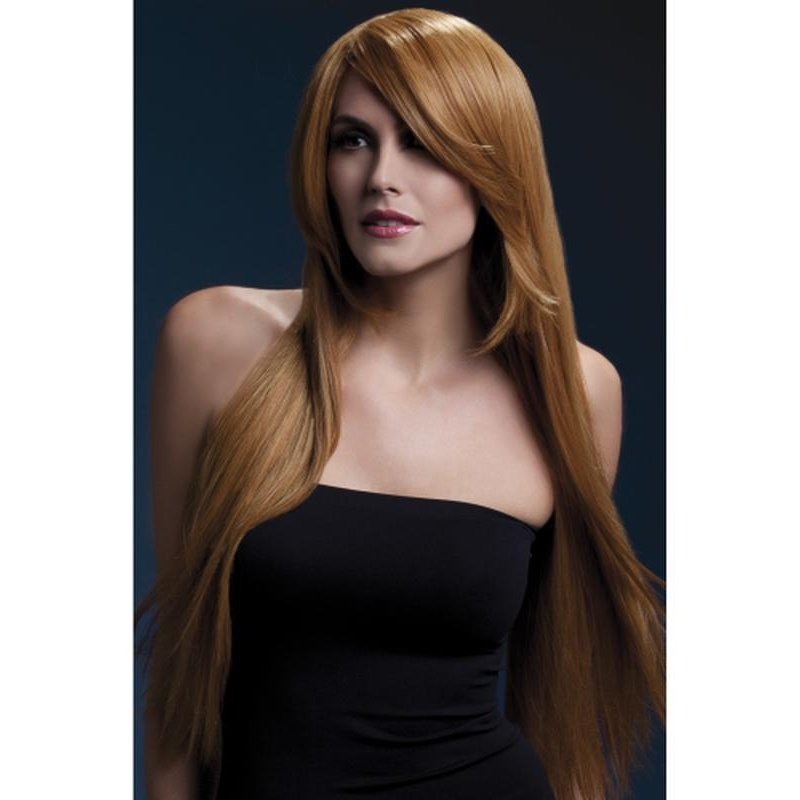 Fever Amber Wig - Auburn, Long Straight with Feathered Fringe - Jokers Costume Mega Store