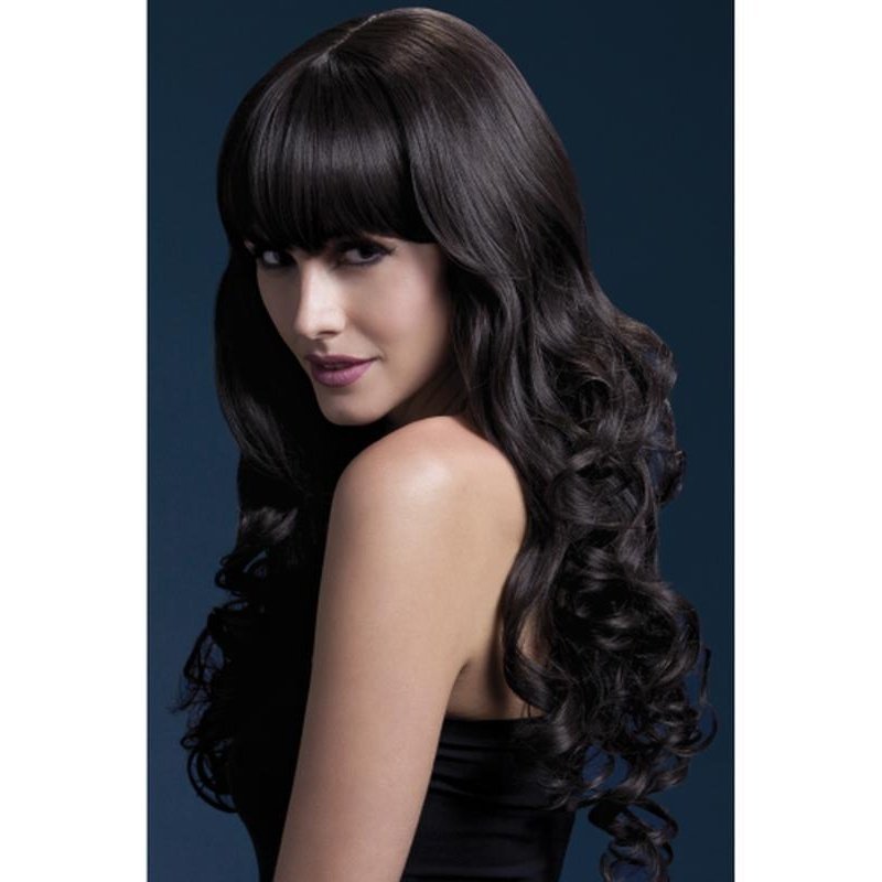 Fever Isabelle Wig - Brown, Long Soft Curl with Fringe - Jokers Costume Mega Store