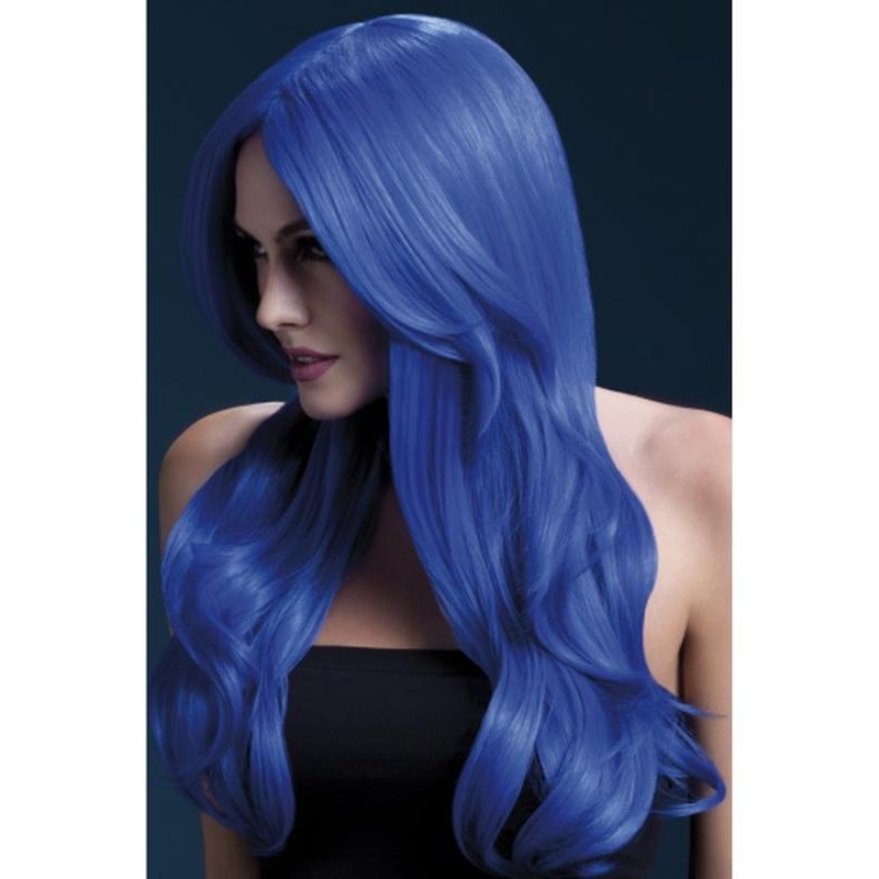 Fever Khloe Wig - Neon Blue, Long Wave with Centre Parting - Jokers Costume Mega Store