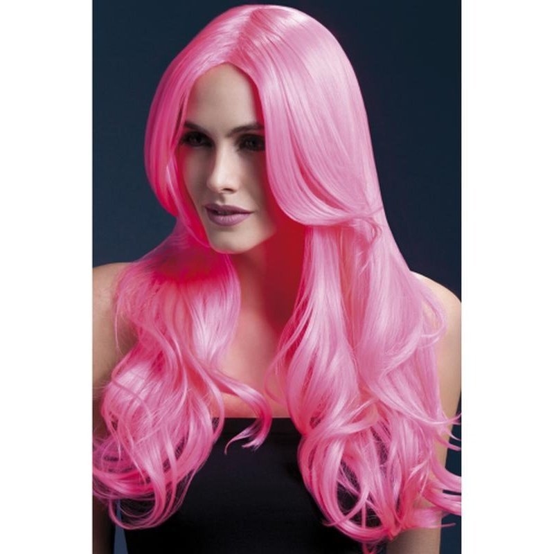 Fever Khloe Wig - Neon Pink, Long Wave with Centre Parting - Jokers Costume Mega Store