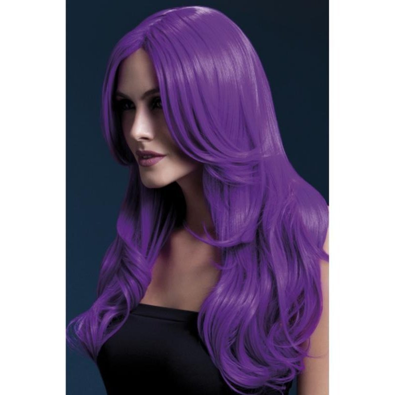 Fever Khloe Wig - Neon Purple, Long Wave with Centre Parting - Jokers Costume Mega Store