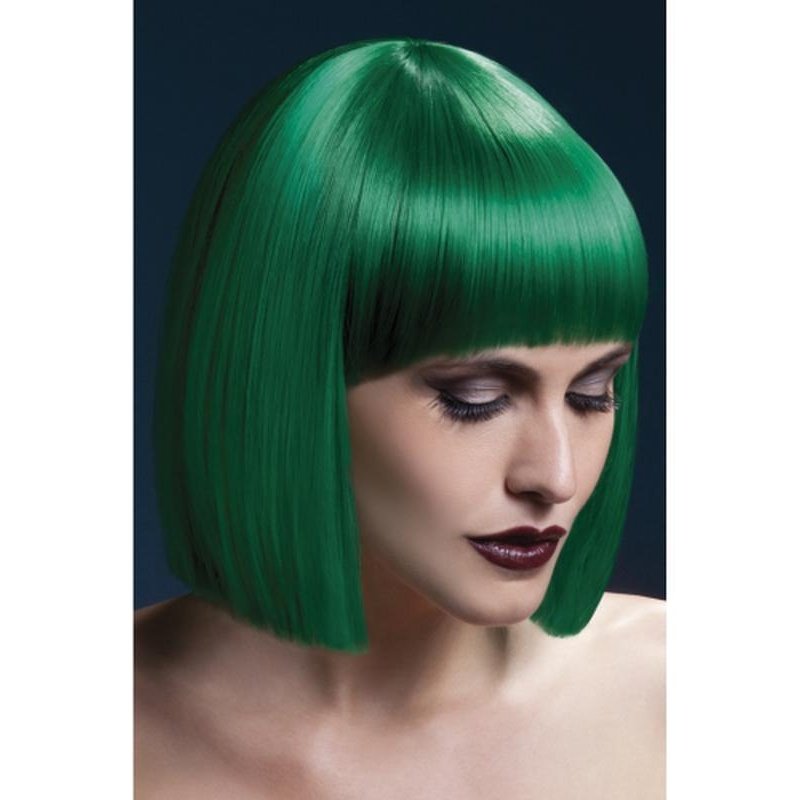 Fever Lola Wig - Green, Blunt Cut Bob with Fringe - Jokers Costume Mega Store