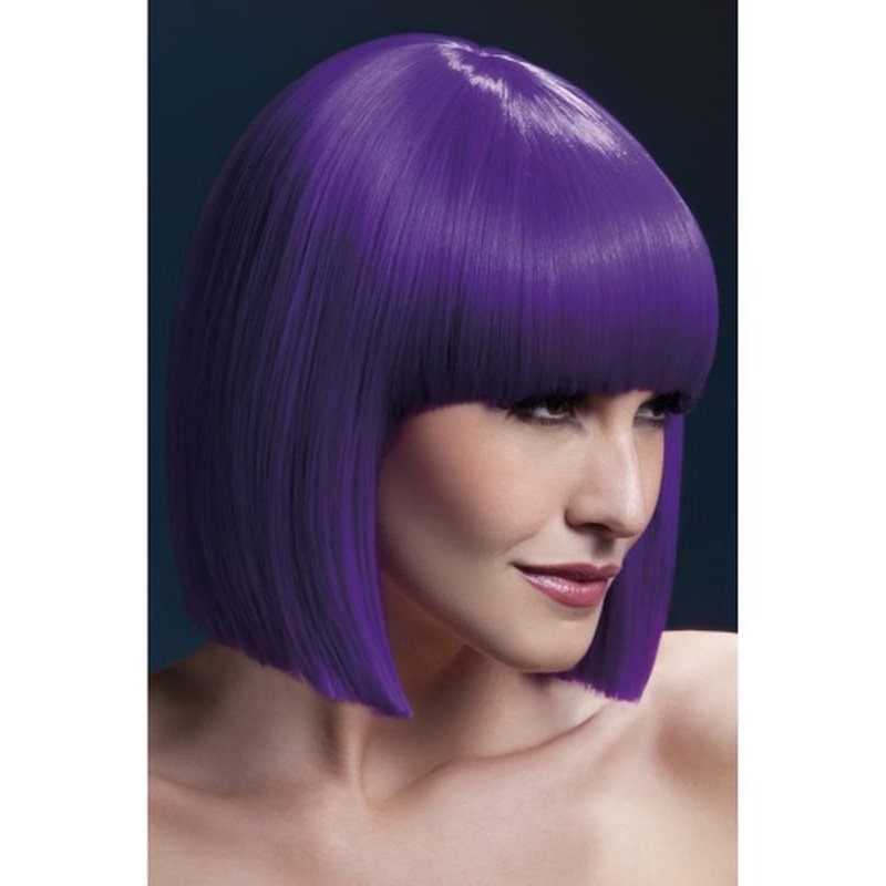 Fever Lola Wig - Purple, Blunt Cut Bob with Fringe - Jokers Costume Mega Store