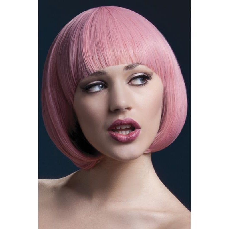 Fever Mia Wig - Pastel Pink, Short Bob with Fringe - Jokers Costume Mega Store