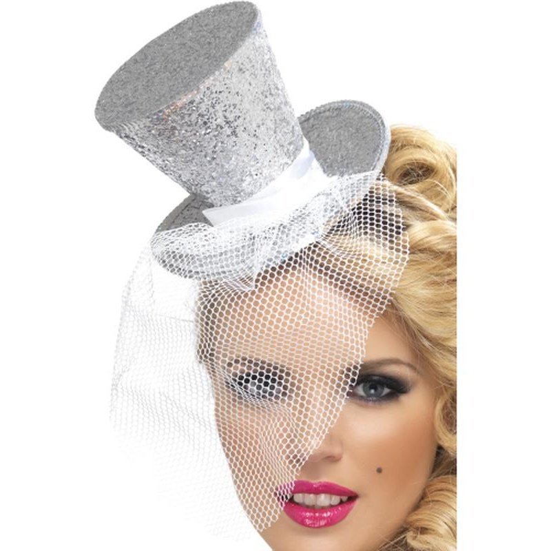 Fever Mini Top Hat on Headband - Silver - Jokers Costume Mega Store