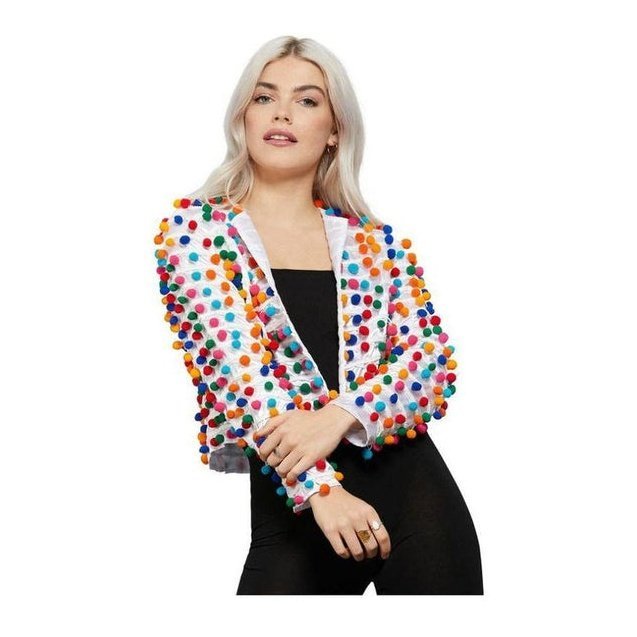 Fever Pom Pom Festival Jacket, Rainbow - Jokers Costume Mega Store