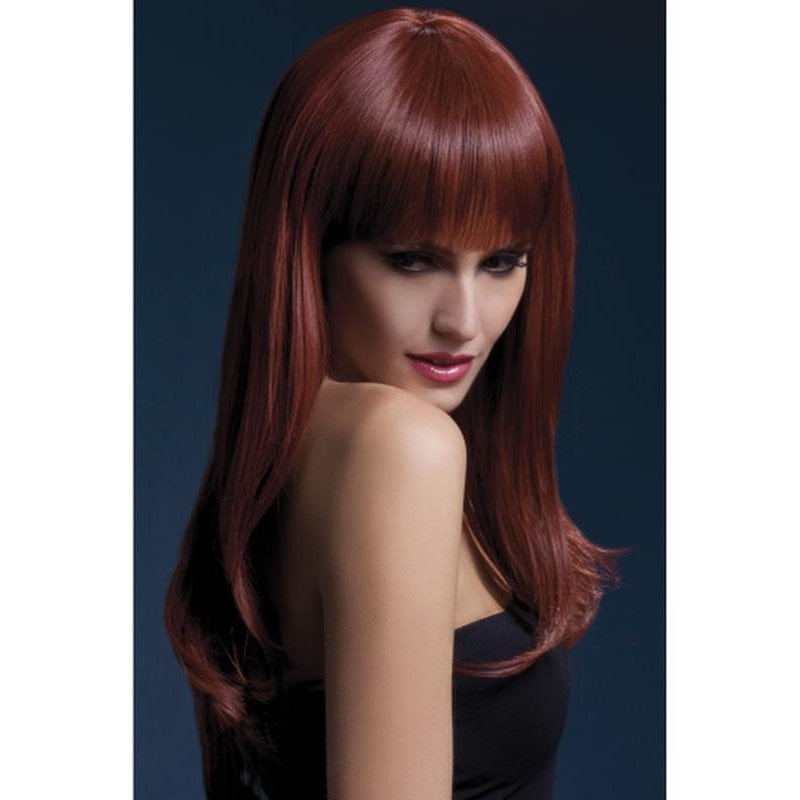 Fever Sienna Wig - Auburn, Long Feathered with Fringe - Jokers Costume Mega Store