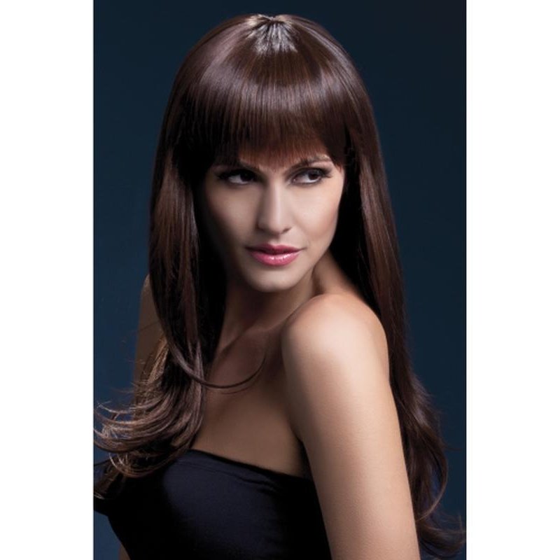 Fever Sienna Wig - Brown, Long Feathered with Fringe - Jokers Costume Mega Store