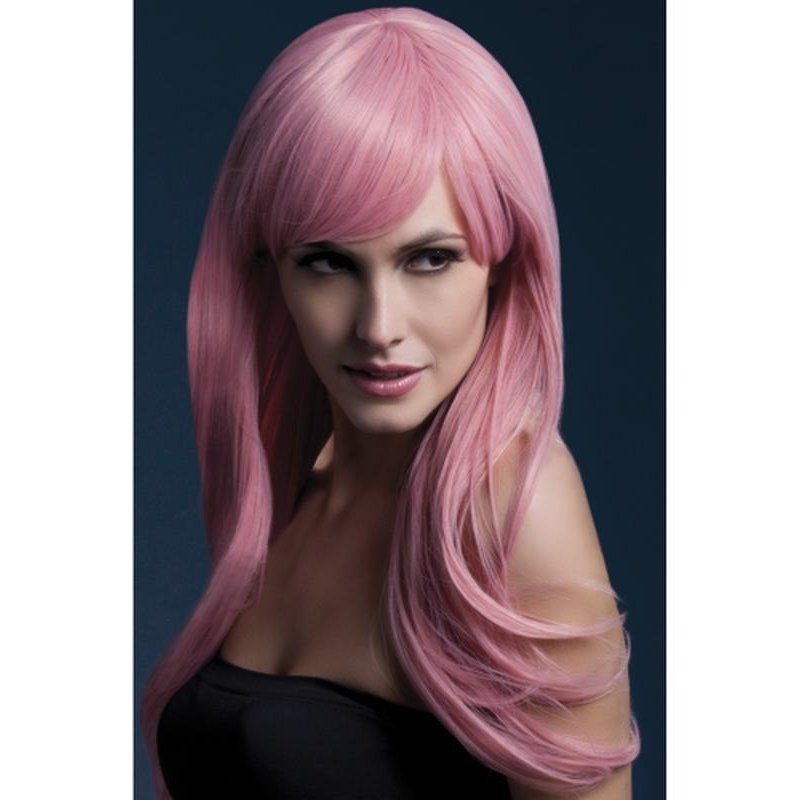 Fever Sienna Wig - Pastel Pink, Long Feathered with Fringe - Jokers Costume Mega Store
