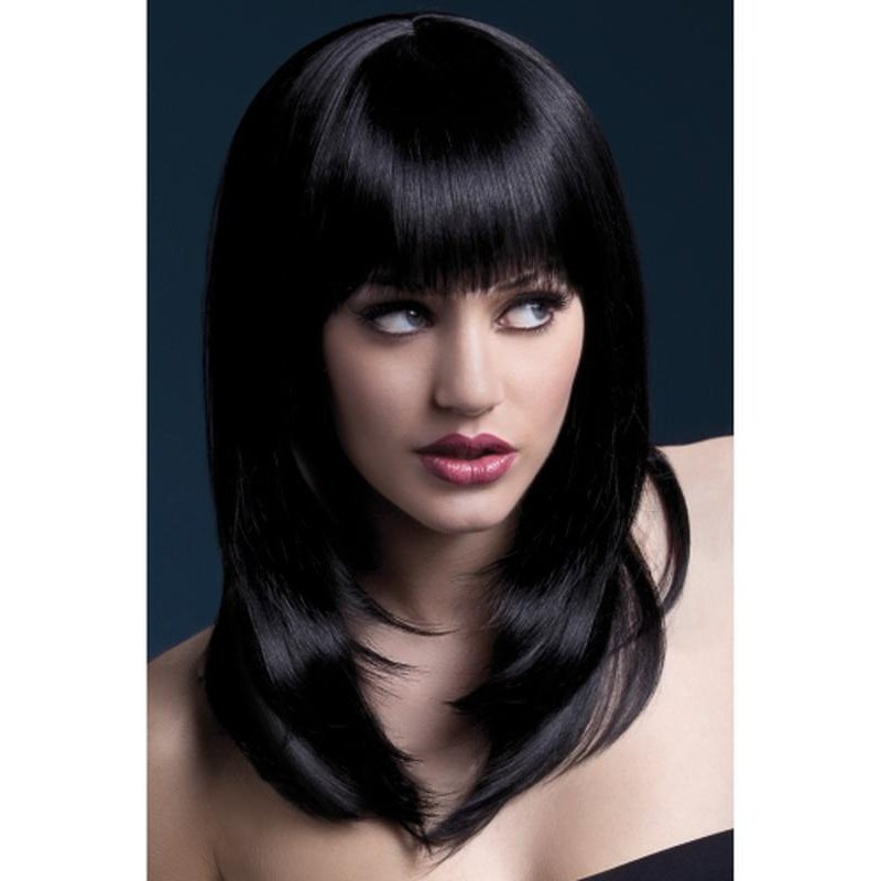 Fever Tanja Wig - Black, Feathered Cut with Fringe - Jokers Costume Mega Store
