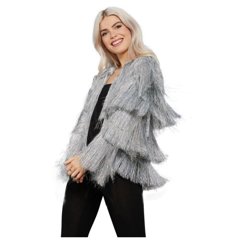 Fever Tinsel Festival Jacket, Silver - Jokers Costume Mega Store