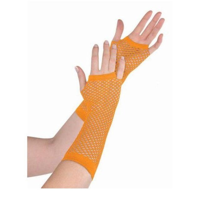 Fishnet Gloves Long Orange - Jokers Costume Mega Store