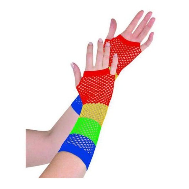 Fishnet Gloves Long Rainbow - Jokers Costume Mega Store