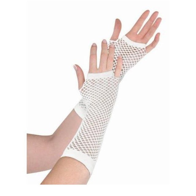 Fishnet Gloves Long White - Jokers Costume Mega Store